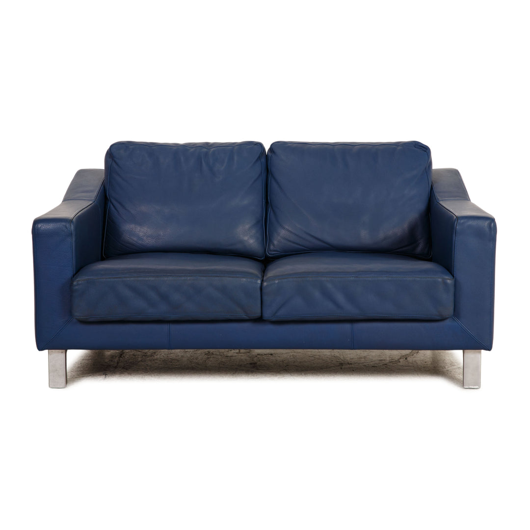 Leolux Leder Zweisitzer Blau Sofa Couch