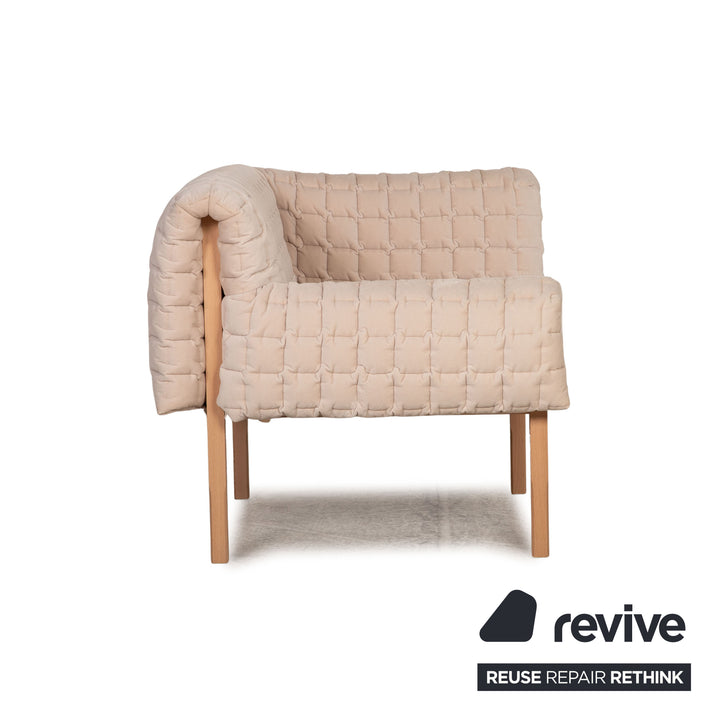 ligne roset ensemble canapé tissu Ruché bleu crème fauteuil trois places tabouret