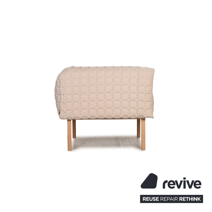 ligne roset ensemble canapé tissu Ruché bleu crème fauteuil trois places tabouret