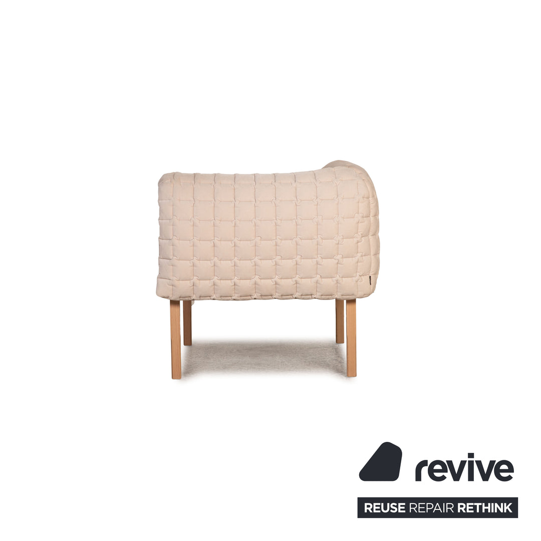 ligne roset ensemble canapé tissu Ruché bleu crème fauteuil trois places tabouret