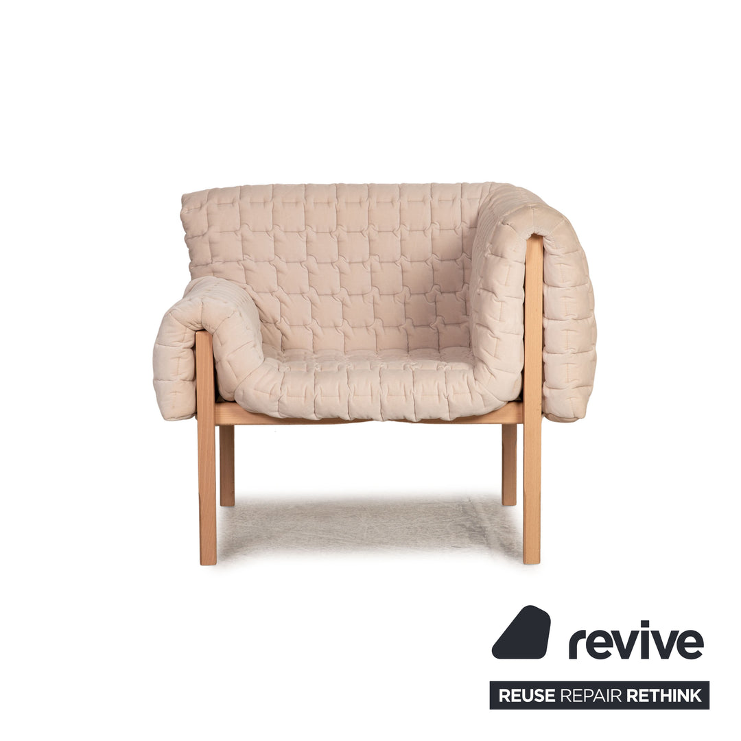 ligne roset ensemble canapé tissu Ruché bleu crème fauteuil trois places tabouret