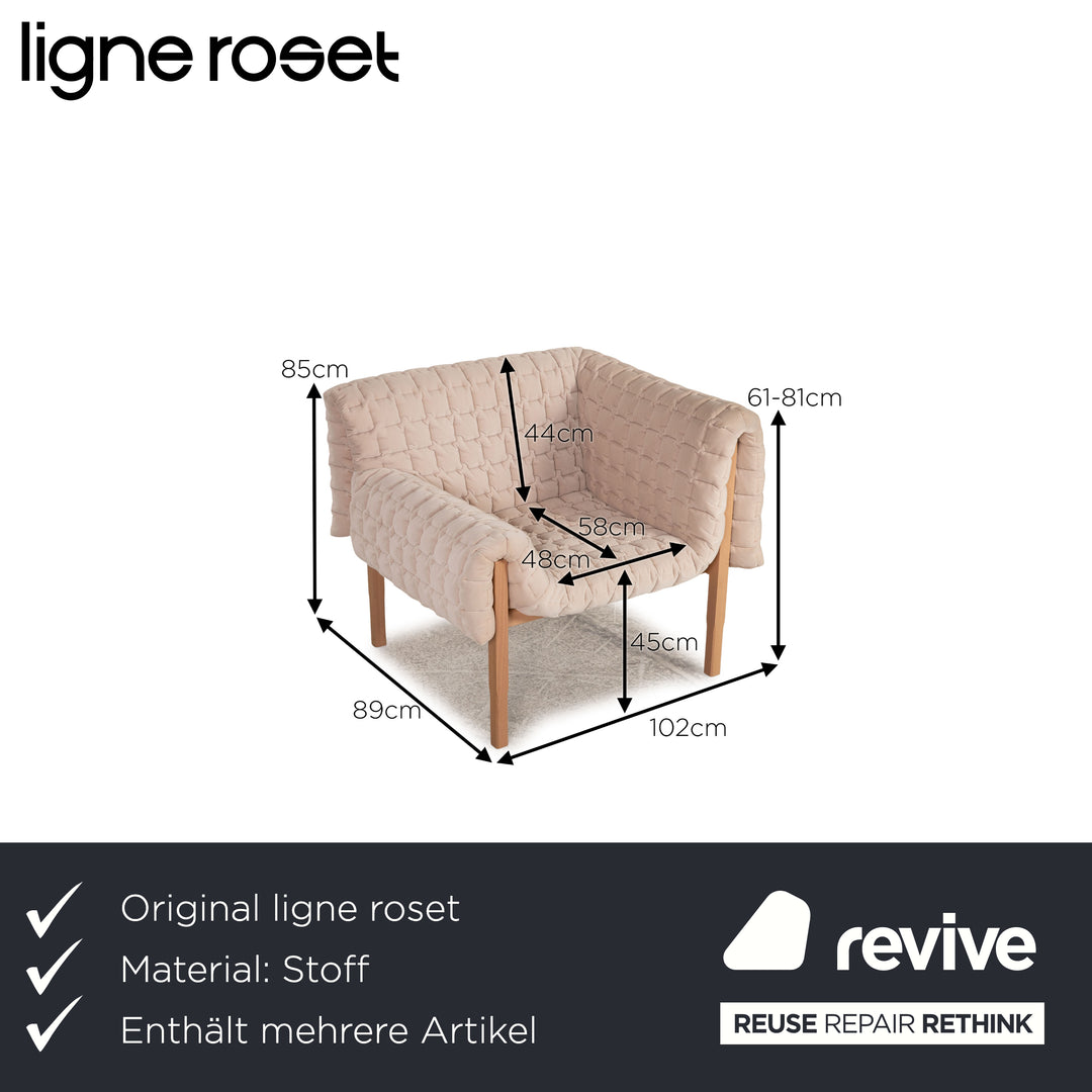 ligne roset ensemble canapé tissu Ruché bleu crème fauteuil trois places tabouret