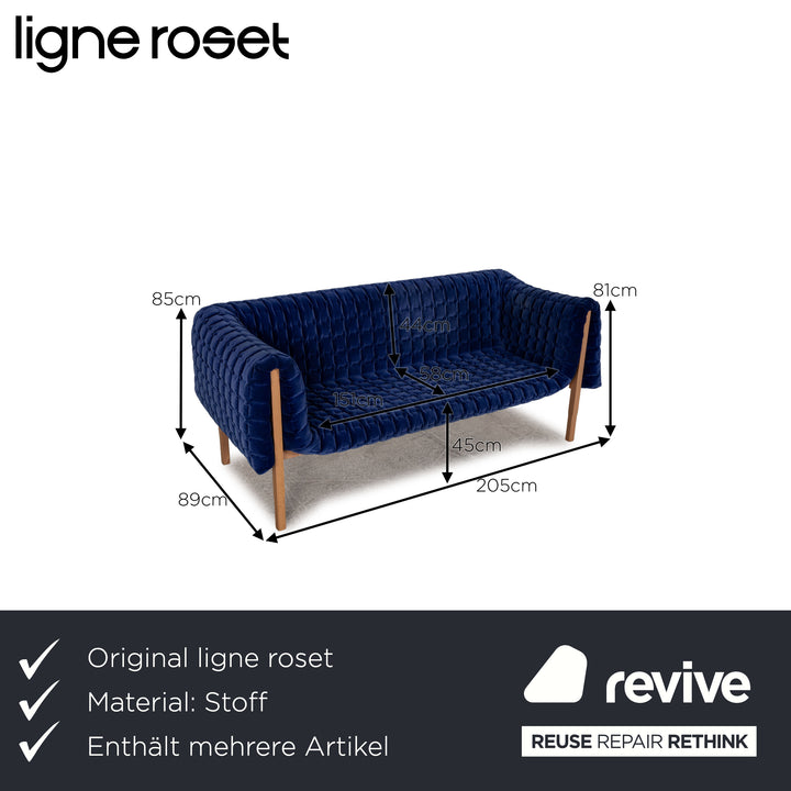ligne roset ensemble canapé tissu Ruché bleu crème fauteuil trois places tabouret