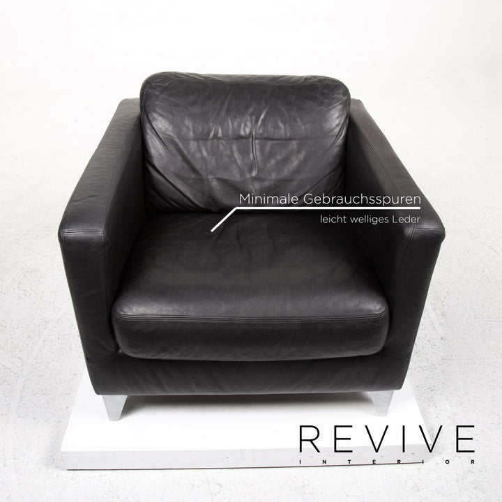 Machalke Leder Sessel Schwarz #13421