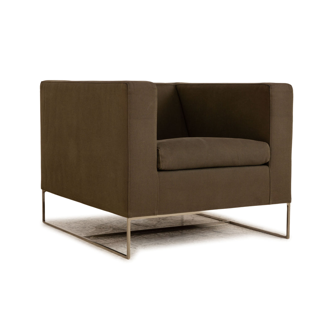 Minotti Clover Fabric Armchair Gray Khaki