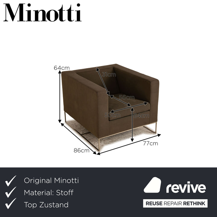 Minotti Clover Fabric Armchair Gray Khaki
