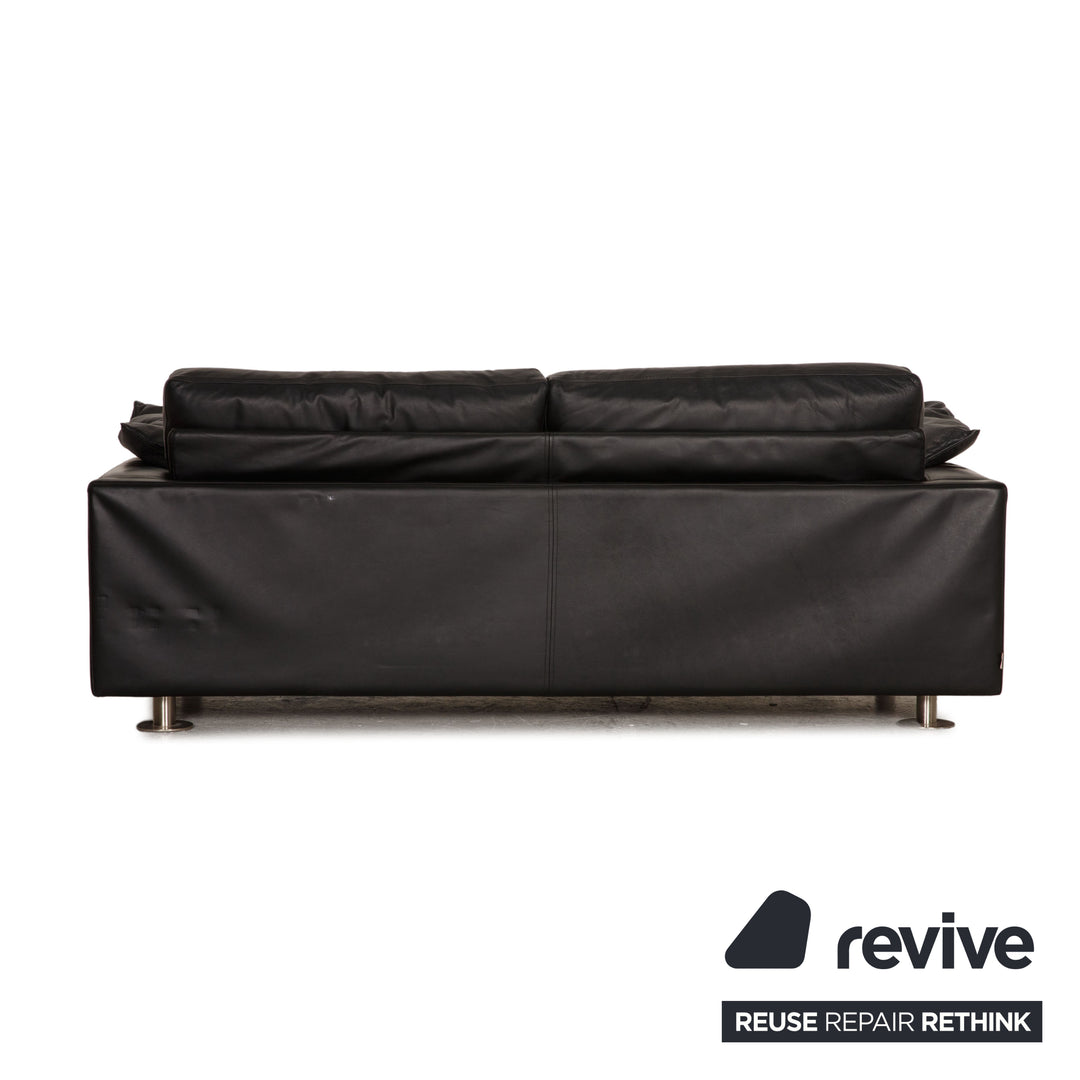 Minotti Lay Down Leather Sofa Black Two Seater Couch