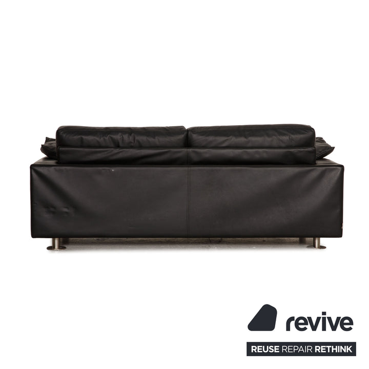 Minotti Lay Down Leather Sofa Black Two Seater Couch