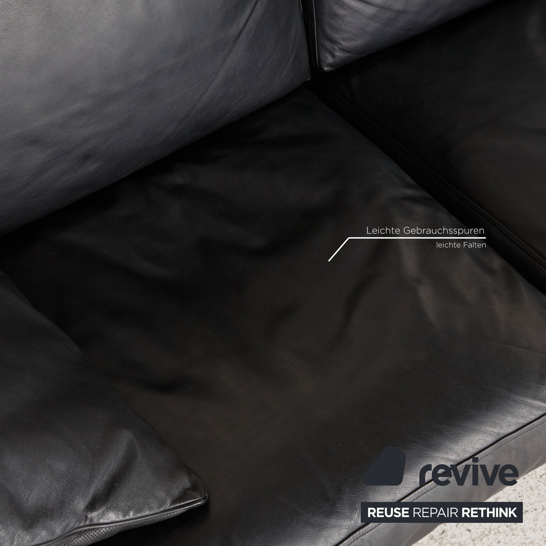 Minotti Lay Down Leather Sofa Black Two Seater Couch