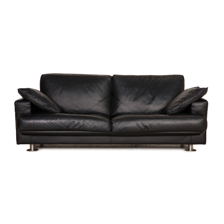 Minotti Lay Down Leather Sofa Black Two Seater Couch