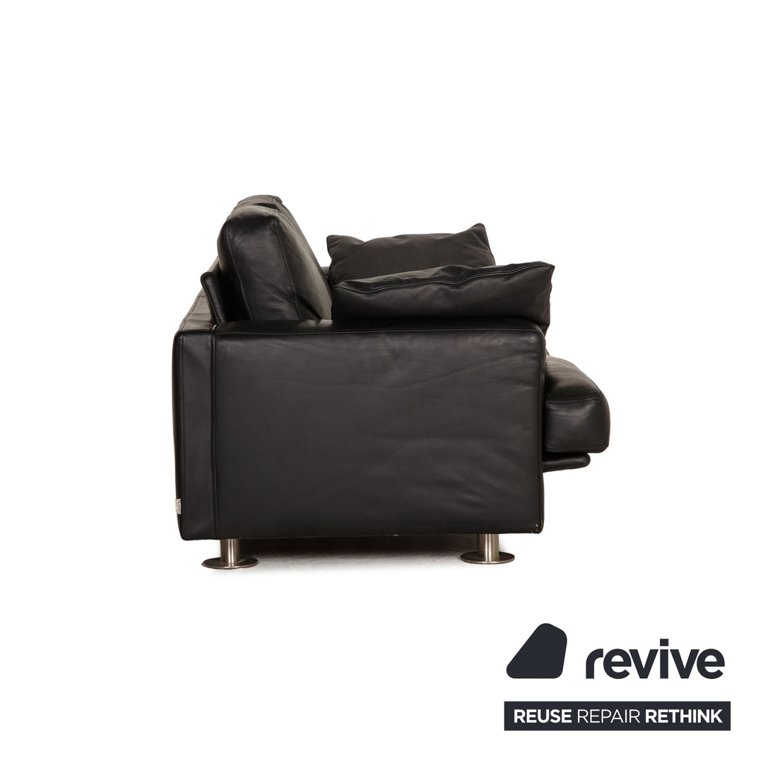 Minotti Lay Down Leather Sofa Black Two Seater Couch
