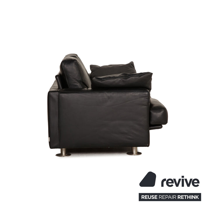 Minotti Lay Down Leather Sofa Black Two Seater Couch