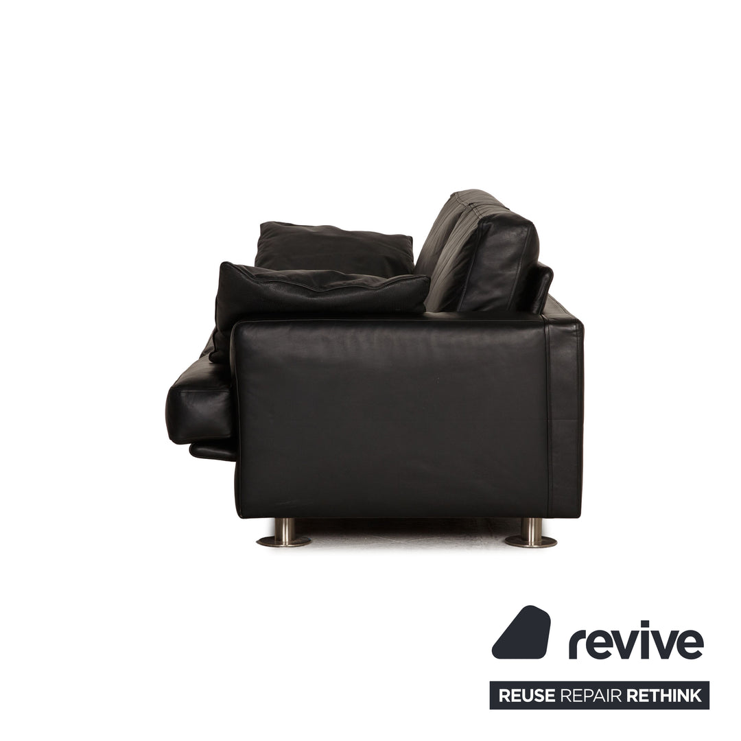 Minotti Lay Down Leather Sofa Black Two Seater Couch
