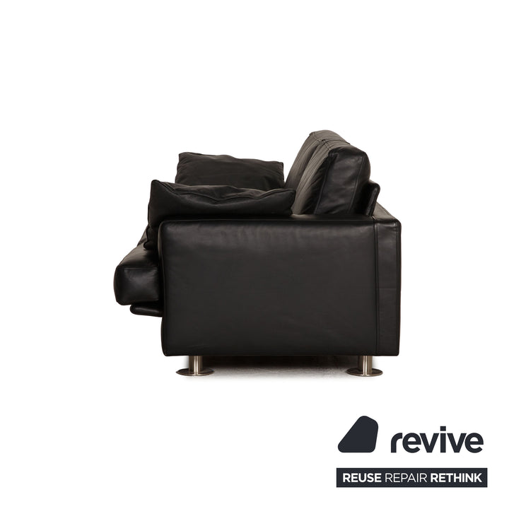 Minotti Lay Down Leather Sofa Black Two Seater Couch