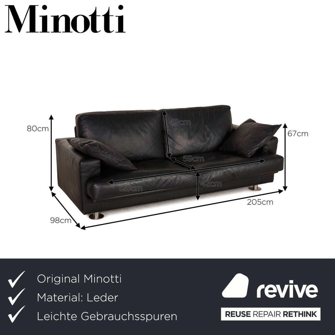 Minotti Lay Down Leather Sofa Black Two Seater Couch