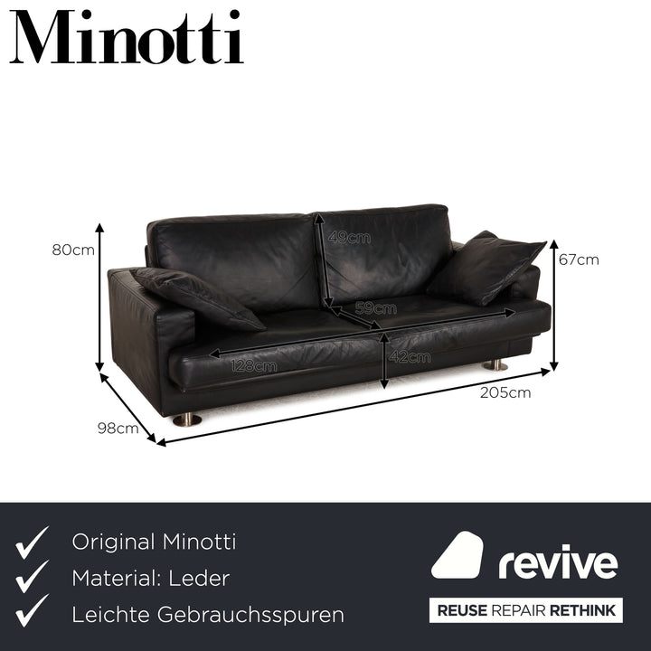 Minotti Lay Down Leather Sofa Black Two Seater Couch