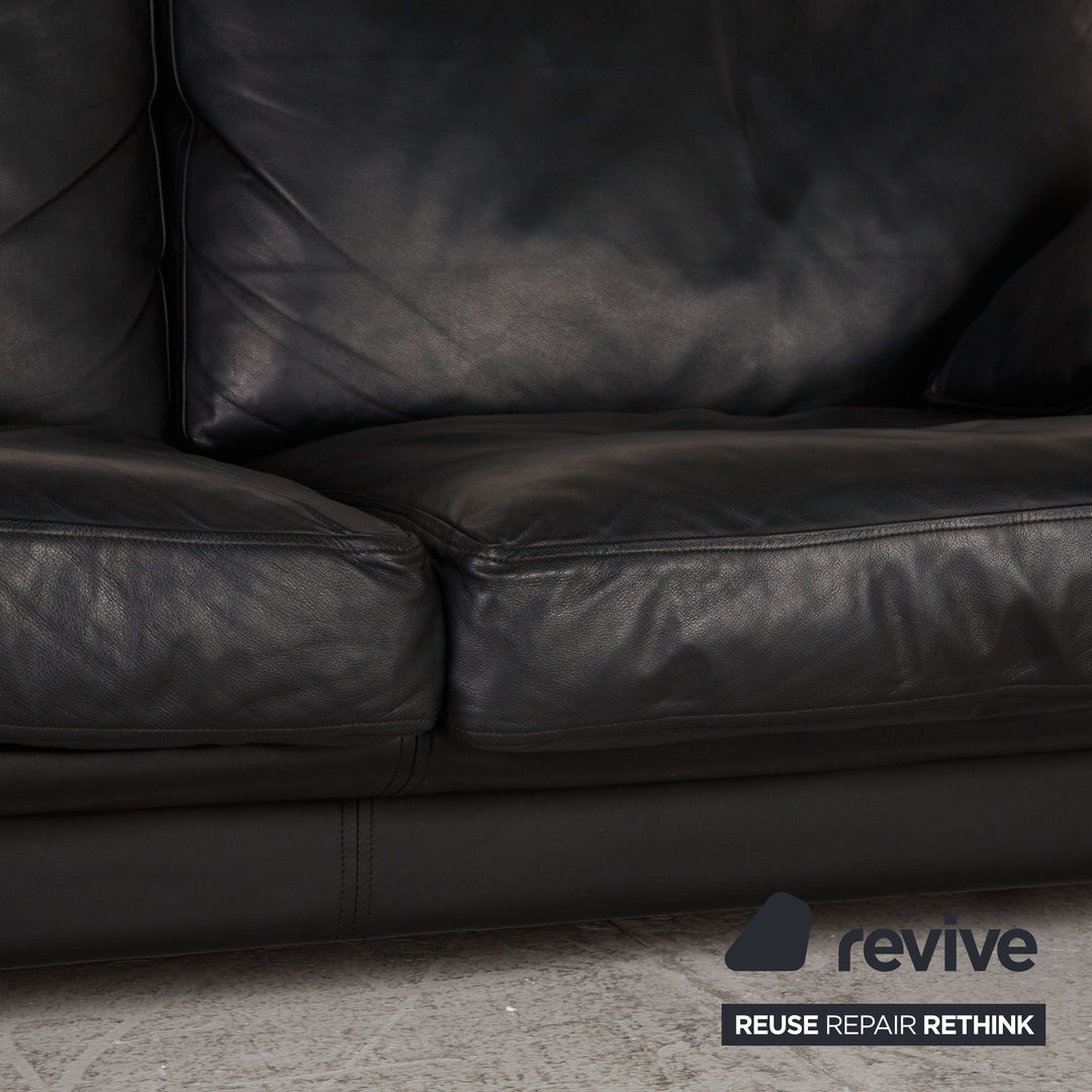 Minotti Lay Down Leather Sofa Black Two Seater Couch