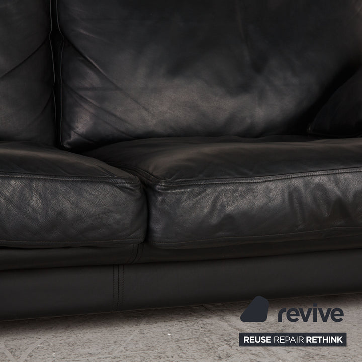 Minotti Lay Down Leather Sofa Black Two Seater Couch
