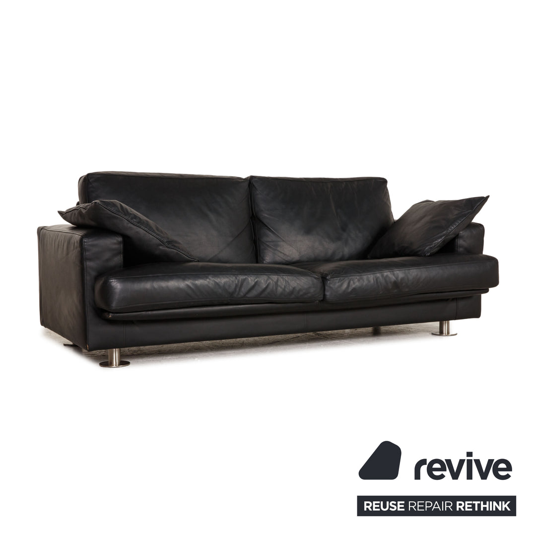 Minotti Lay Down Leather Sofa Black Two Seater Couch