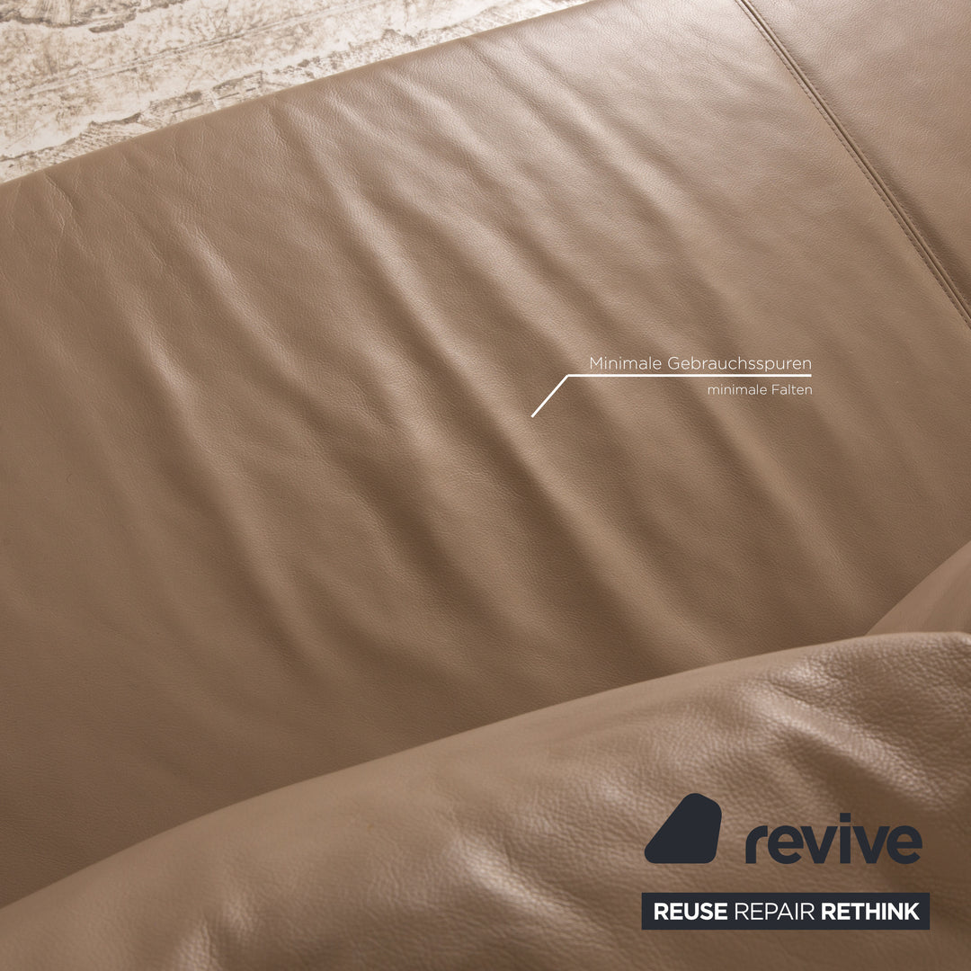 Minotti Leather Corner Sofa Beige Brown Sofa Couch
