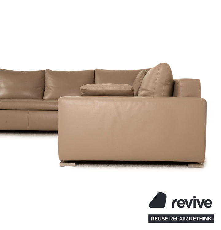 Minotti Leather Corner Sofa Beige Brown Sofa Couch