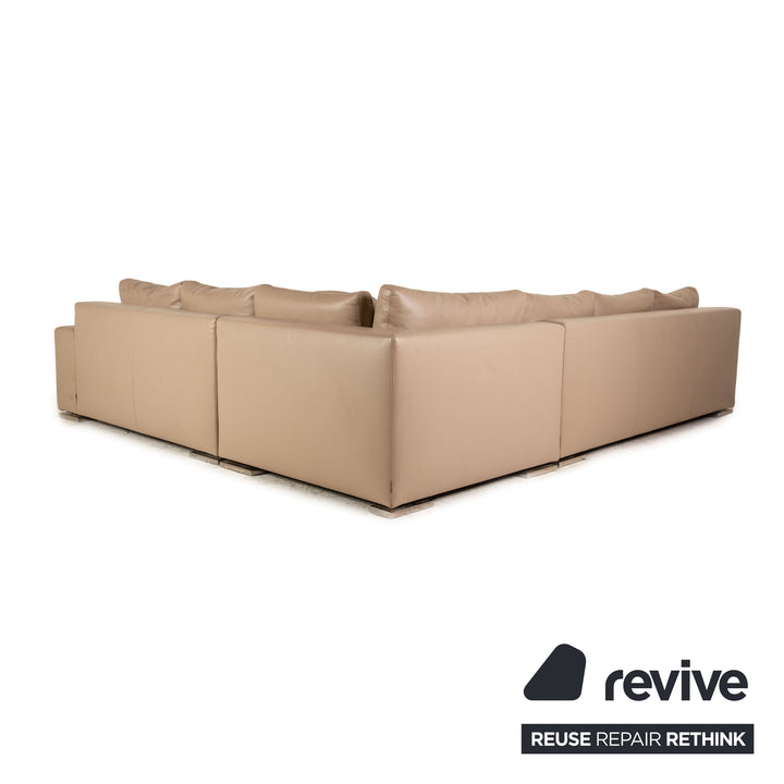 Minotti Leather Corner Sofa Beige Brown Sofa Couch