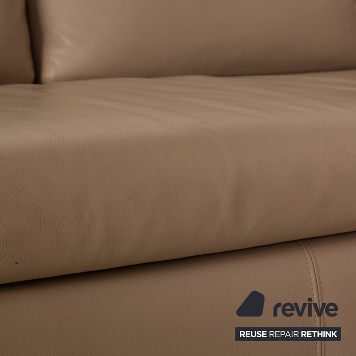 Minotti Leather Corner Sofa Beige Brown Sofa Couch