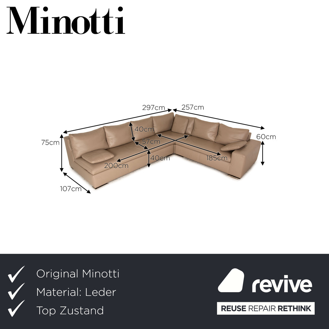 Minotti Leather Corner Sofa Beige Brown Sofa Couch