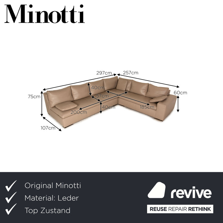 Minotti Leather Corner Sofa Beige Brown Sofa Couch