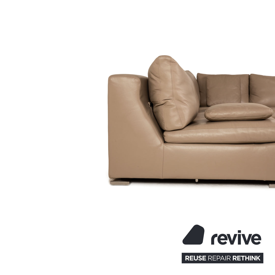Minotti Leather Corner Sofa Beige Brown Sofa Couch