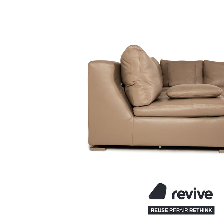 Minotti Leather Corner Sofa Beige Brown Sofa Couch