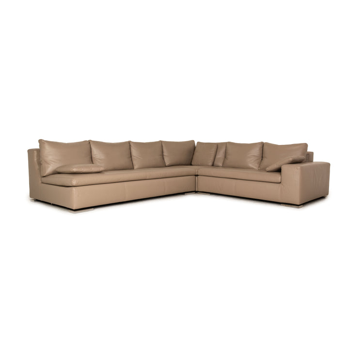 Minotti Leather Corner Sofa Beige Brown Sofa Couch