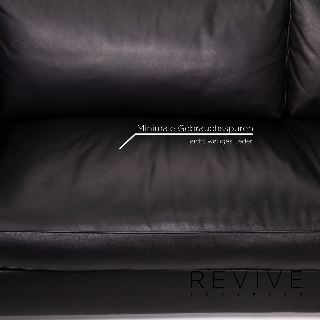 Minotti Leather Corner Sofa Black Sofa Couch #14077