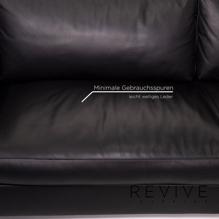 Minotti Leather Corner Sofa Black Sofa Couch #14077