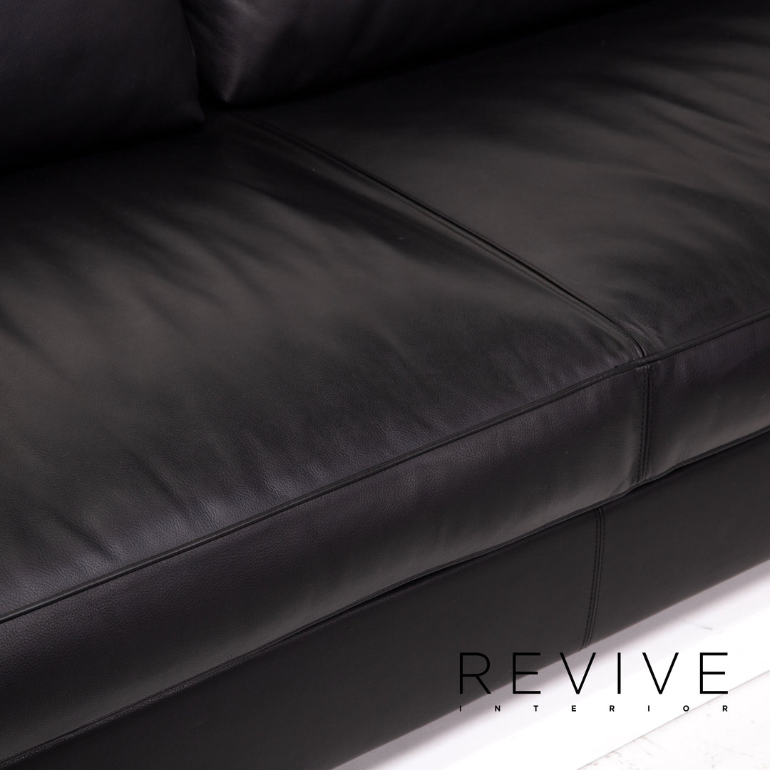 Minotti Leather Corner Sofa Black Sofa Couch #14077