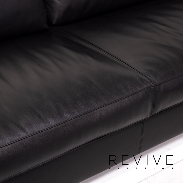 Minotti Leather Corner Sofa Black Sofa Couch #14077