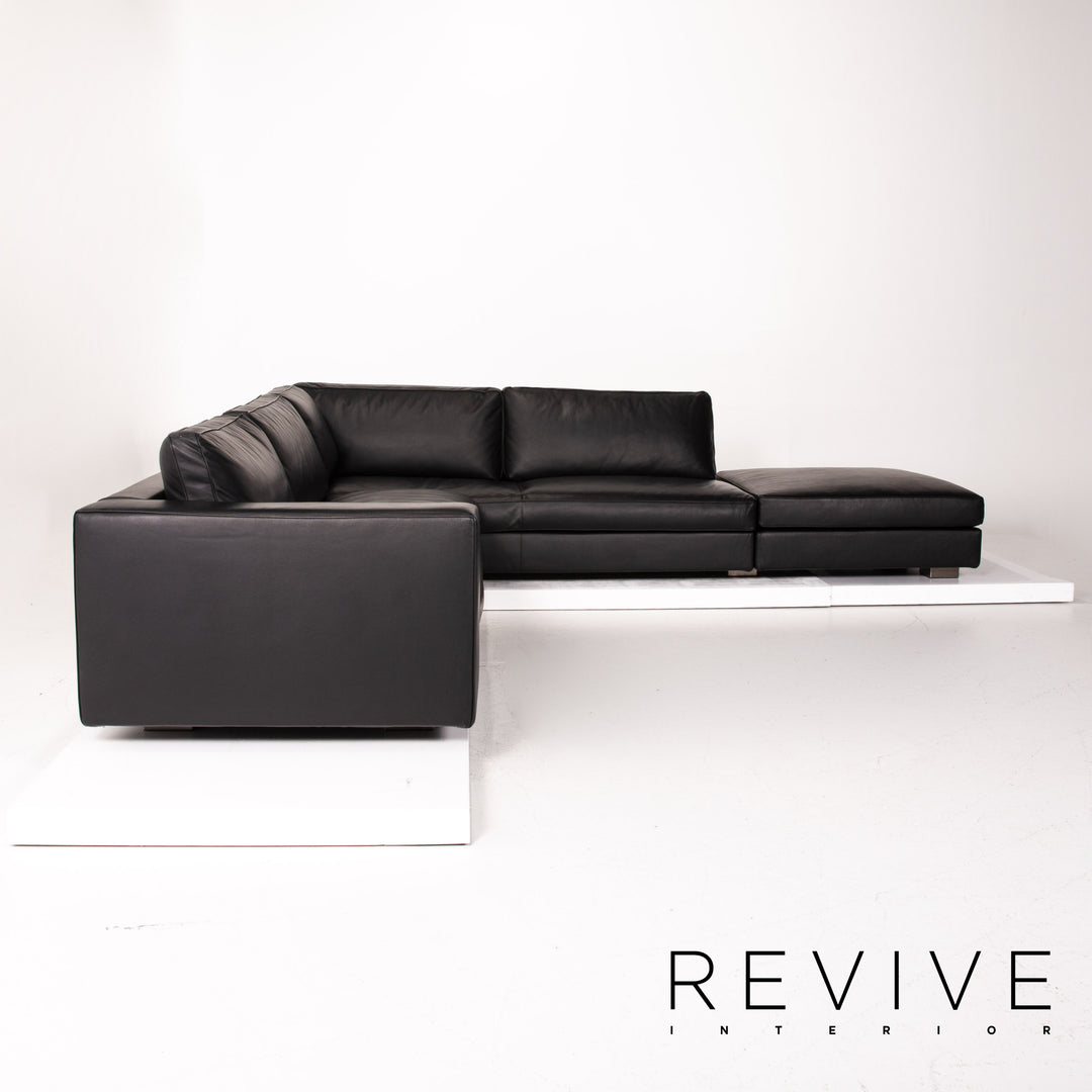 Minotti Leather Corner Sofa Black Sofa Couch #14077