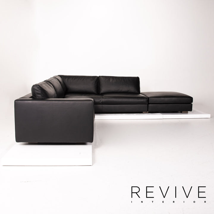 Minotti Leather Corner Sofa Black Sofa Couch #14077