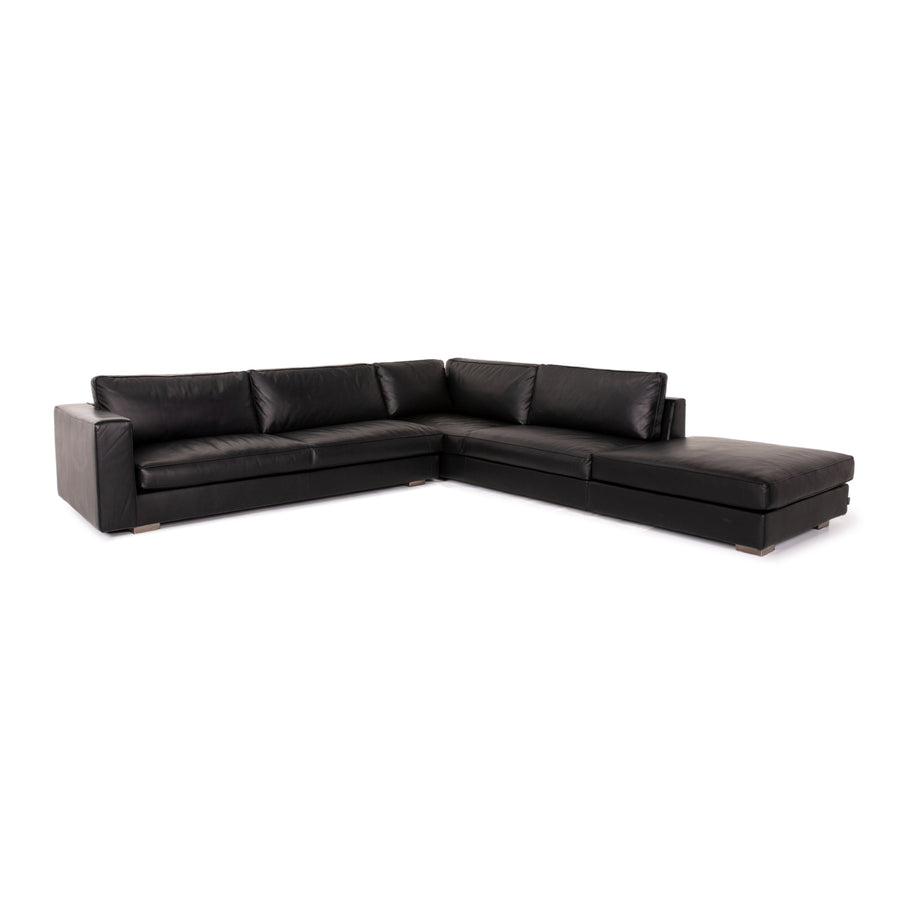 Minotti Leather Corner Sofa Black Sofa Couch #14077