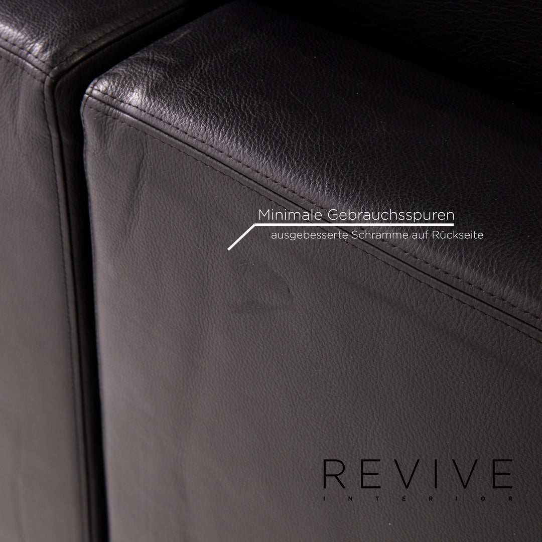 Minotti Leather Corner Sofa Black Sofa Couch #14077