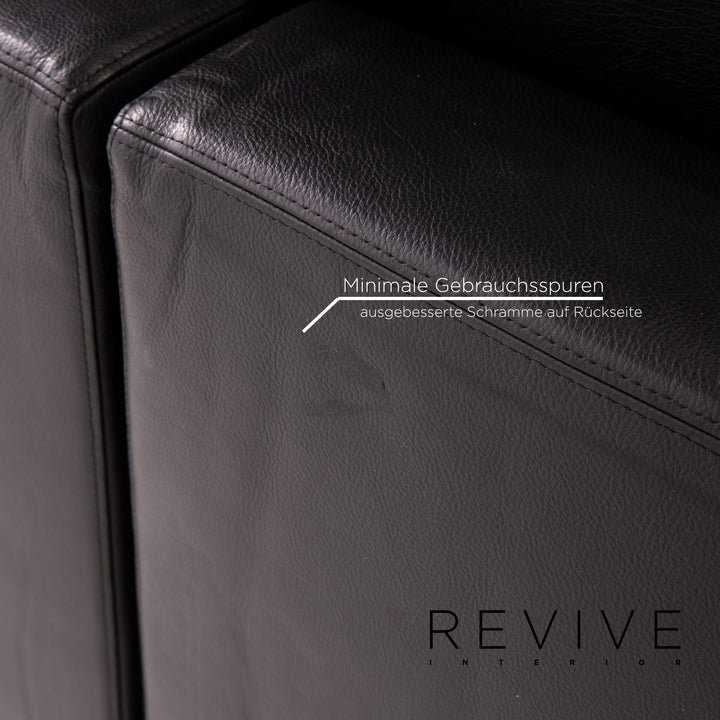 Minotti Leather Corner Sofa Black Sofa Couch #14077