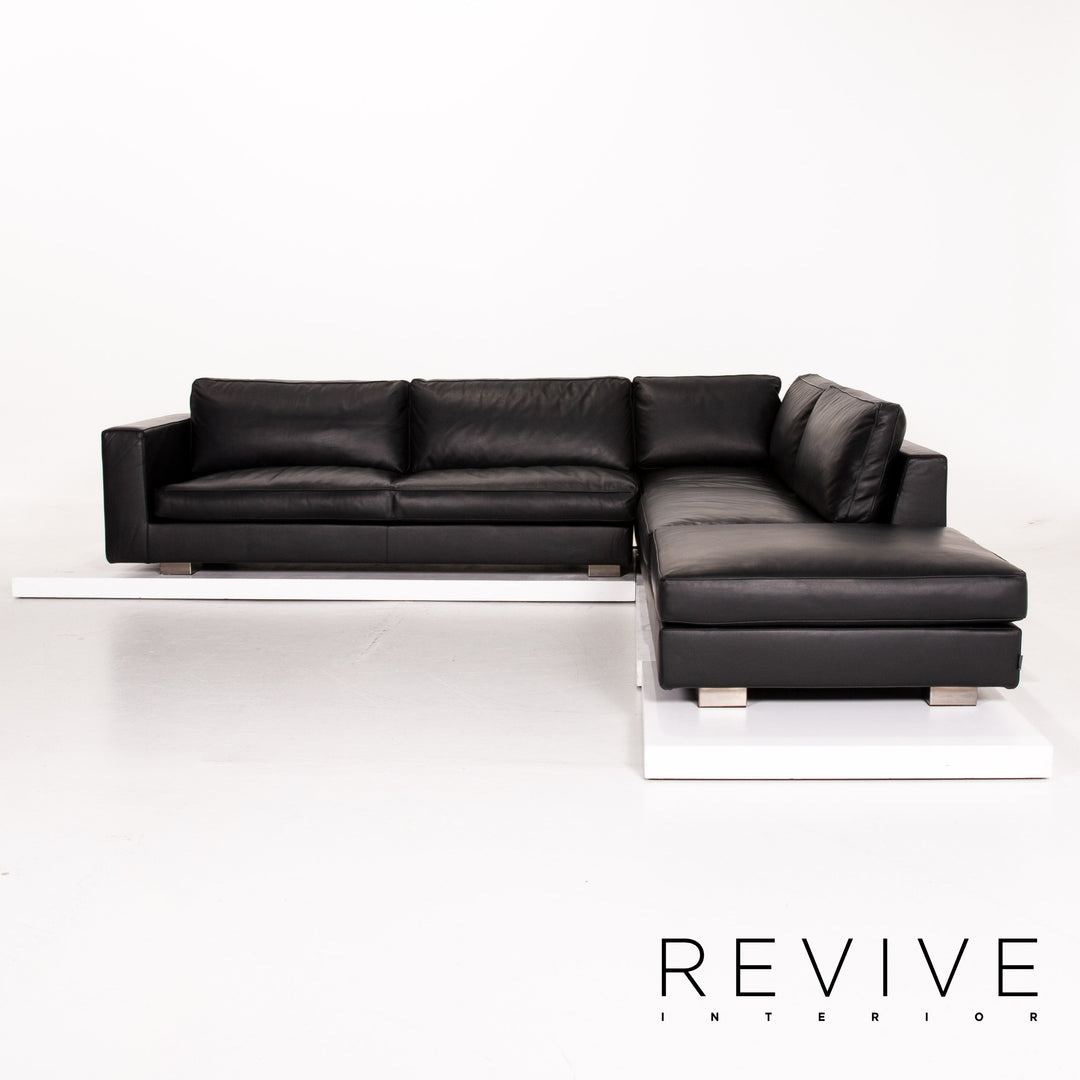 Minotti Leather Corner Sofa Black Sofa Couch #14077