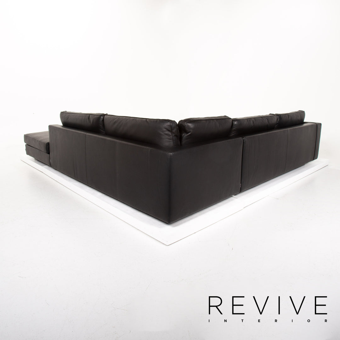 Minotti Leather Corner Sofa Black Sofa Couch #14077