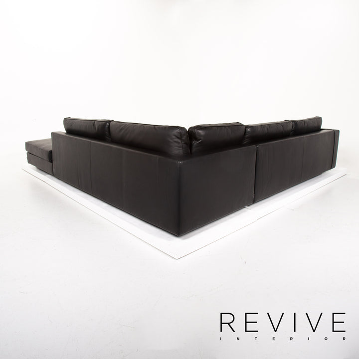 Minotti Leather Corner Sofa Black Sofa Couch #14077