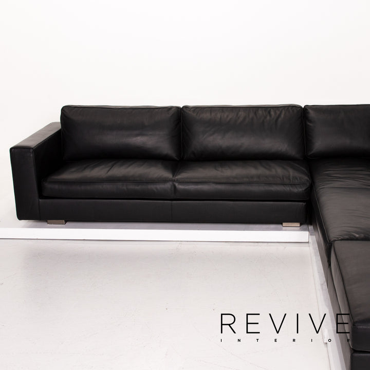 Minotti Leather Corner Sofa Black Sofa Couch #14077