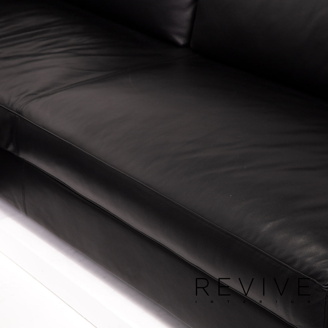 Minotti Leather Corner Sofa Black Sofa Couch #14077