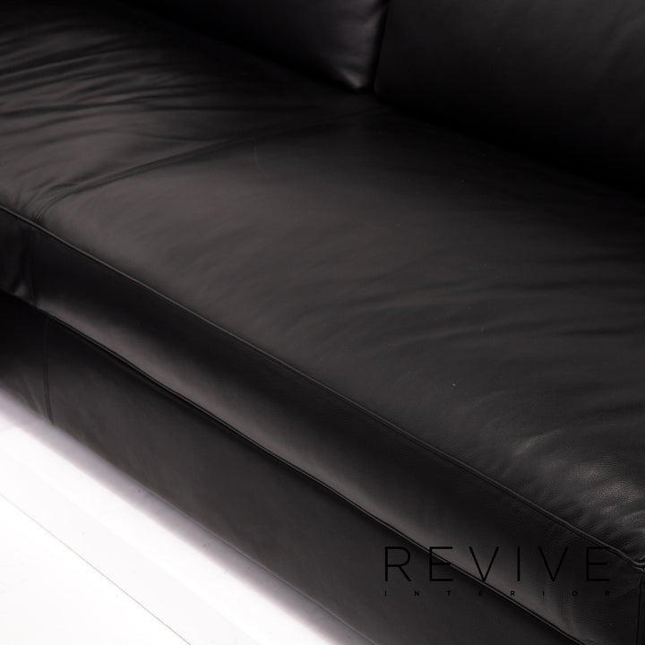 Minotti Leather Corner Sofa Black Sofa Couch #14077