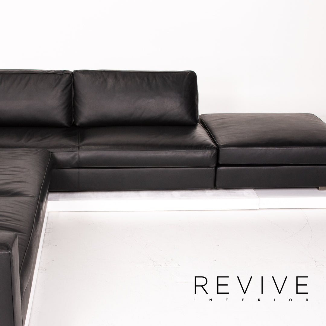 Minotti Leather Corner Sofa Black Sofa Couch #14077