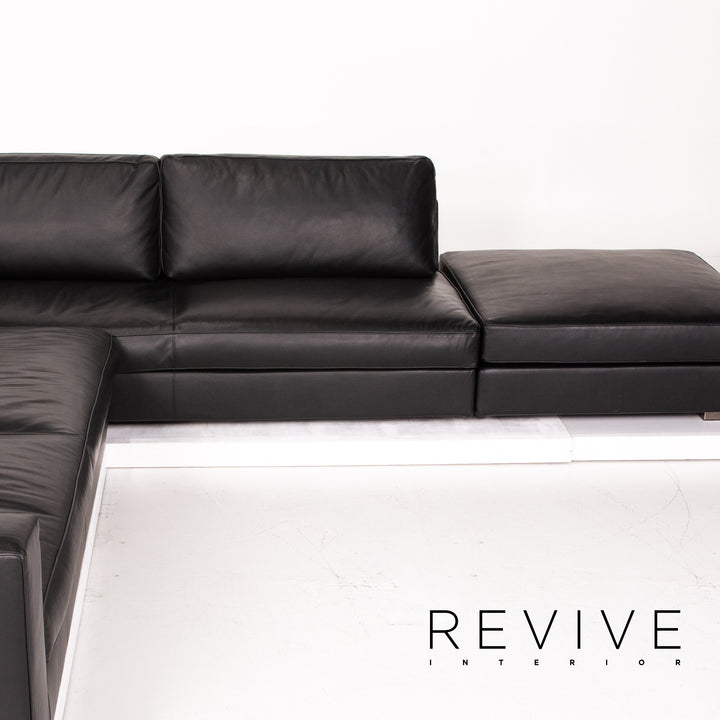 Minotti Leather Corner Sofa Black Sofa Couch #14077
