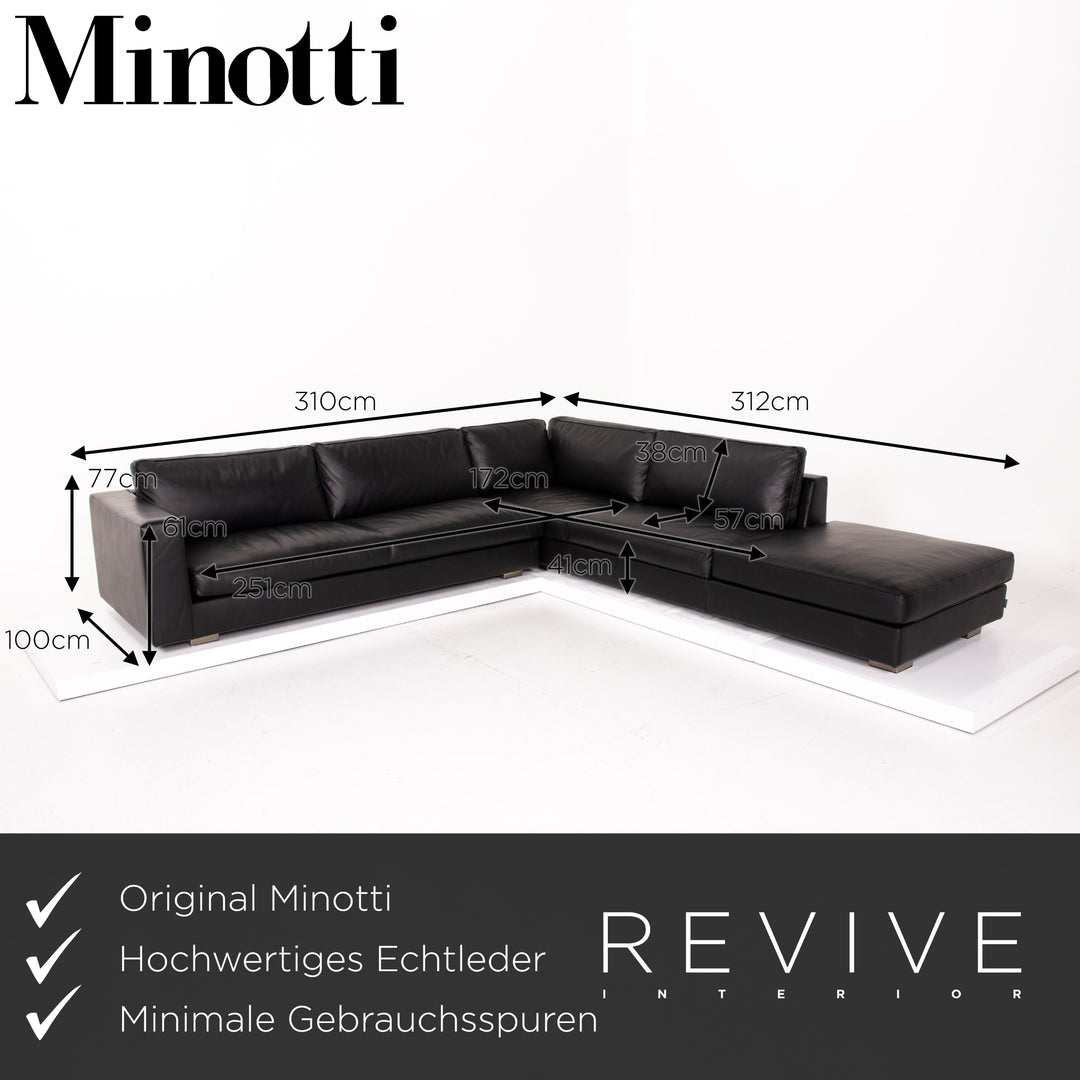 Minotti Leather Corner Sofa Black Sofa Couch #14077